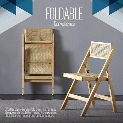 ISL Furnishings Ibiza Rattan Chair, Natural, Set of 1 – Folding Modern Rattan Chairs for Outdoor Dining, Patio, Accent Chair for Living Room and Office, Foldable Space-Saver Design