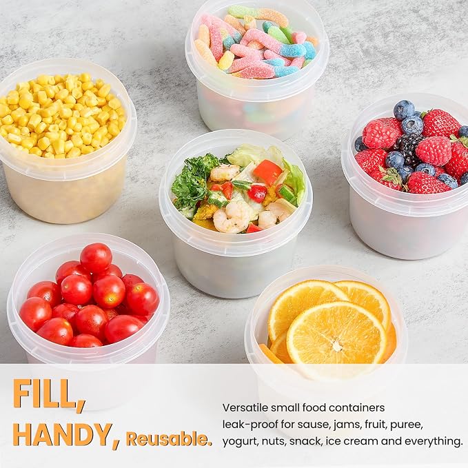 TUZAZO 12 Pack - 20 Oz Food Storage Containers with Screw Lids, Airtight Plastic Small Freezer Storage Container for Ice Cream, Overnight Oats, Snack, Soup, Portion and Meal Prep Container