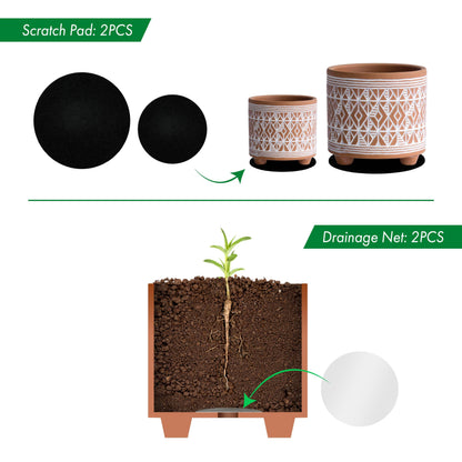 D'vine Dev Set of 2 Terracotta Planter Pots, 4 Inch & 6 Inch, Design Plants Pot with Drainage Hole, Savanna Weave, Terracotta/White, 31-953-G-1