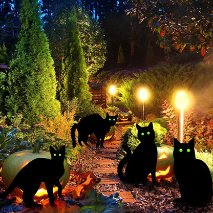 Halloween Decorations Outdoor, 8PC Black Cat Yard Signs with Stakes, Scary Silhouette Glow in Dark Eyes, Waterproof Corrugated Plastic Lawn Decor for Halloween Party Decor