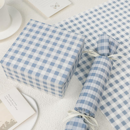 UNIQOOO 120 Sheets Dusty Blue Gingham Tissue Paper, Buffalo Plaid Gift Wrapping Tissue DIY Art Craft Tissue Paper for Wedding Birthday Baby Shower Bouquet Supplies, 20 x 14 Inch