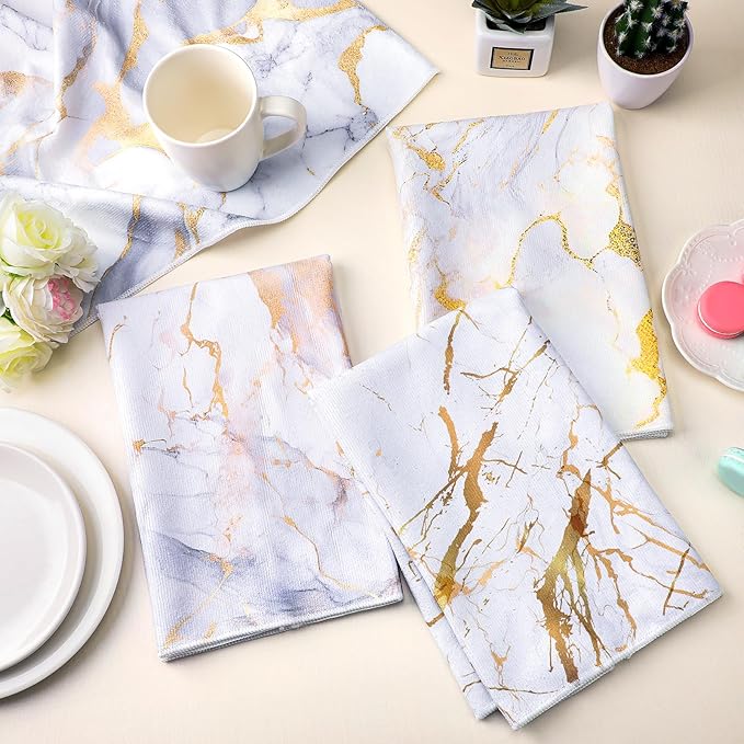 Boyiee Set of 6 Marble Kitchen Towels Gold Dish Towels Absorbent Stylish Marble