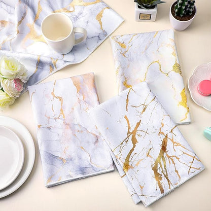 Boyiee Set of 6 Marble Kitchen Towels Gold Dish Towels Absorbent Stylish Marble