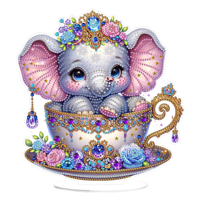 Eiflow Diamond Art Tabletop Kit for Adults, DIY Desktop Diamond Art Painting with Stand, Acrylic Stand Up Gem Painting Board Kit (Elephant)