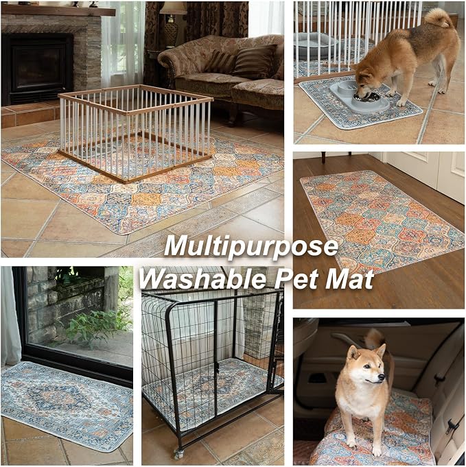 nunubaby Washable Pee Pads for Dogs, Stylish, Non-Slip and Leak-Proof Pee Pads. Reusable Potty Pads for Dogs for Crates and Floors.(Brown/Geo,54" x54" )