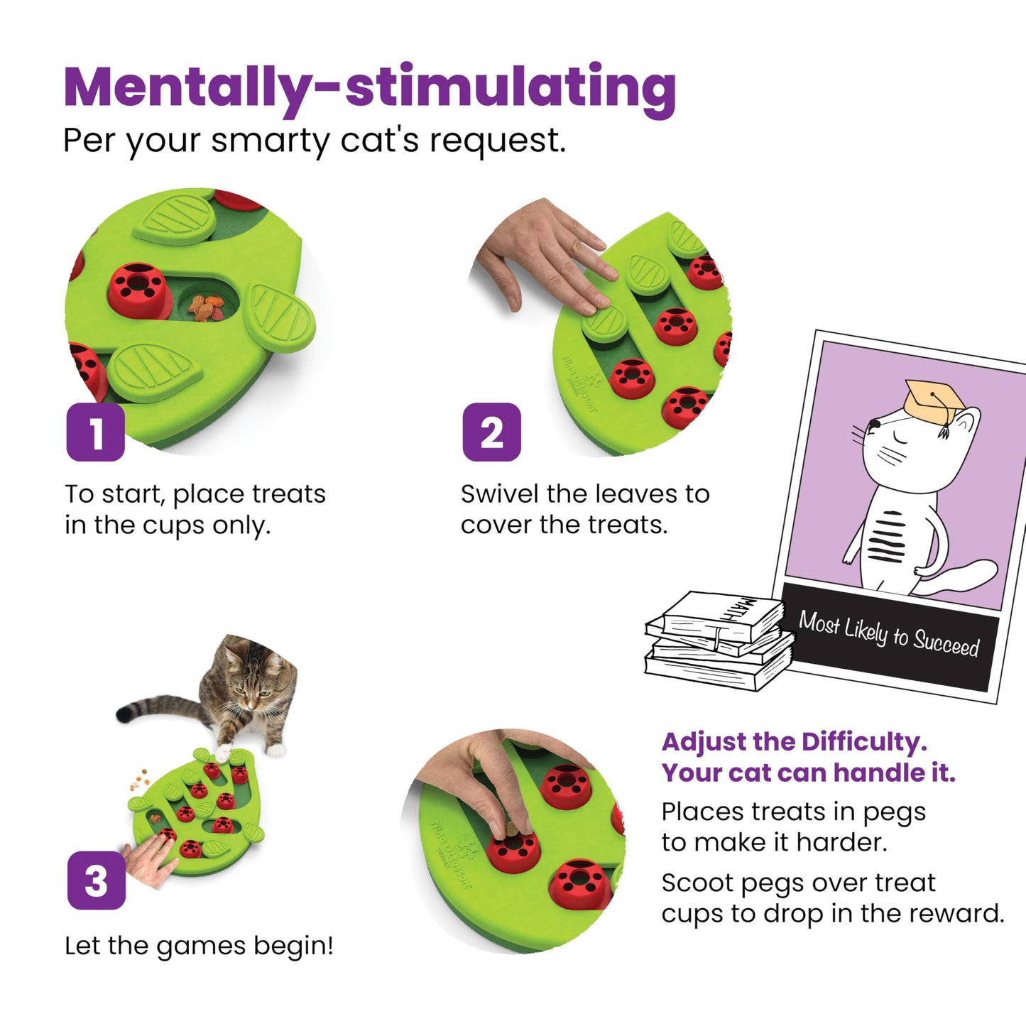 Catstages Buggin' Out Puzzle & Play, Interactive Treat Puzzle Cat Toy 13 in x 9.5 in, Green