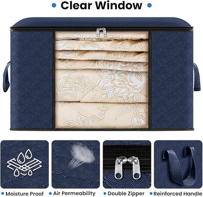 Fab totes Storage Bags,Clothes Blanket Storage Bins Foldable Closet Organizers with Reinforced Handle for Home Dorm Storage and Organization,Fabric Bags for Organizing Sheets,Clothing (Blue,10 Pack)