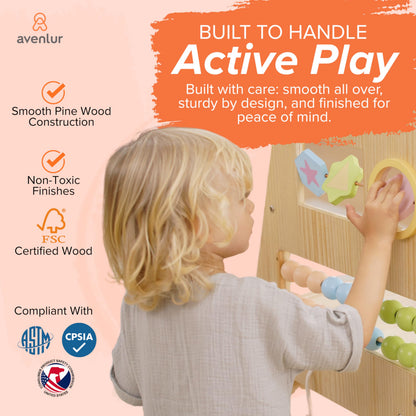 Avenlur Cherry 5-in-1 Wooden Indoor Climber – Montessori Toddler Play Gym with Slide, Rock Wall, Rope Ladder, Sensory Panel & Swing – Indoor Playground for Kids Ages 18 Months to 5 Years