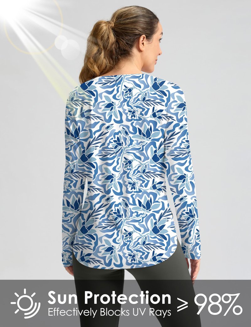 Women's Sun Shirts UPF 50+ Long Sleeve UV Protection Shirt Lightweight Quick Dry Workout Hiking Tops for Women(Peri Blue Freesia,L)