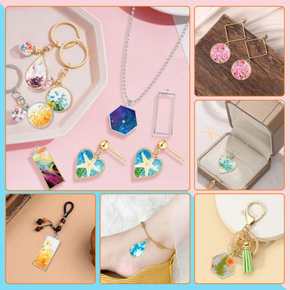 50pcs Open Bezel Pendants 5 Styles Hollow Bezel Pendants Open Frame Pendant Geometric Pressed Flower Frame for Resin Casting, Necklace, Earrings, Pressed Flower, DIY Crafts(K Gold,White K)