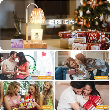 TOACSUCP Candle Warmer Lamp with 3 Bulbs, Adjustable Height Dimmable Candle Warmer with Timer, Compatible with Large Jar Candles, Flower Candle Warmer with Charming Gift Box Ribbon(Light Yellow)