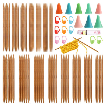 75-Piece Bamboo Double Pointed Knitting Needles Set - 15 Sizes (2.0-10.0mm) Complete Knitting Kit with Stitch Markers, Needle Caps & Tape Measure, Ideal for Beginners & Pros