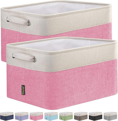 BALEINE 2 Pack Fabric Closet Storage Bins for Shelves, Linen Closet Organizers and Storage, Decorative Baskets for Organizing, Shelf, Clothes, Home, Office (Pink, 12"x8"x8")