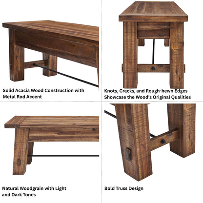 Durango Rustic Farmhouse Style 60-Inch Wood Bench - Industrial Modern Accent Furniture with Solid Wood Seat for Entryway, Dining Room, Hallway, Foyer, or Kitchen by Alaterre Furniture