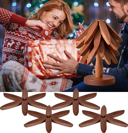Tree Coasters Set of 4 - Wooden Trivets for Hot Dishes, Pot, Bowl, Coffee, Teapot (Brown-4)