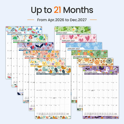 SUNEE 2026 Wall Calendar Large 22.75"x15.5", 21 Month Calendar (Ends December 2027), Vertical Extra Large, Seasons Color
