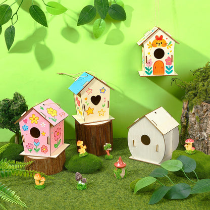 DECYOOL 12 Pack Wooden Bird House Kits, Unfinished DIY Birdhouse Crafts