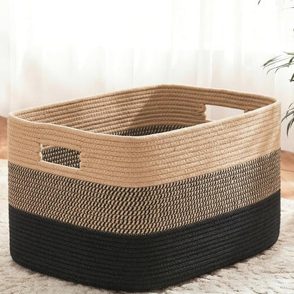 Artfeel Blanket Basket,Rectangle Woven Baskets for Storage,100L Laundry Basket for Decorative Nursery Blanket,Toys,Dirty Clothes and Magazine in Shelves,Baby Room,and Living Room