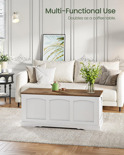 CHOEZON 39.4" Storage Chest Bench with Lift Lid, Toy Chest with Safety Hinge, Entryway Shoe Bench, Wooden Storage Trunk, Holds up to 220 lb, for Living Room, Bedroom, Hall, White and Walnut MCW12WL