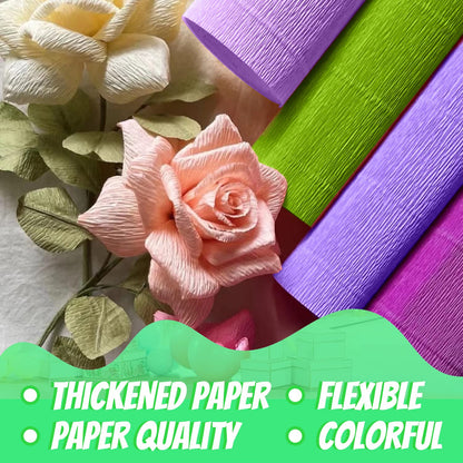 Crepe Paper 6 Rolls Wide Crepe Paper Streamers 10 Inch x 8 Feet Artificial Floral Arrangements DIY Flower Making Kits Green Floral Tape and Wire for Wedding Festival Party Decorations Craft Supplies