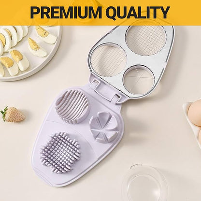 Egg Slicer 3-in-1 for Hard Boiled Eggs, Stainless Steel Wire Egg Cutter with 3 Slicing Styles, Heavy Duty Kitchen Tool for Eggs, Strawberry, Mushroom and Soft Fruits