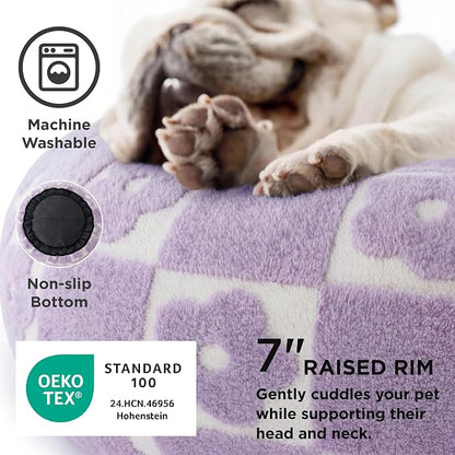 LE SURE Shown on TV Donut Dog Beds for Small Dogs - Calming Cat Sofa as Bed Gift for Indoor Cats with Washable Cover, Round Home Decor Cute Pet Beds with Jacquard Shaggy Plush, 23 Inch, Flower Checks