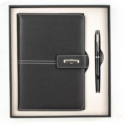 Shadow Breeze A5 Leather Notebook and Executive Pen Gift Set in Premium Gift Box, 172 Pages 100GSM Ruled Pages, Great Gift for Business, School, Home (Black)