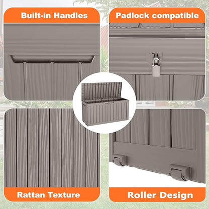 75 Gallon Resin Deck Box, Lockable Patio Outdoor Storage Box for Furniture, Garden Tools and Tools Storage, Waterproof Outside Storage Boxes - Grey
