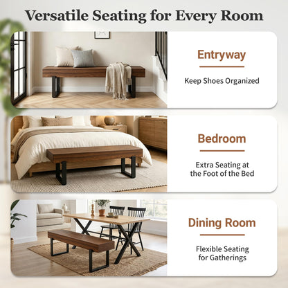 GDFStudio Modern Wooden Bench with Metal Legs, Entryway Shoe Bench Indoor, Dining Seating Bench with Thick MDF Top, Industrial Style Bedroom Bench, Sturdy Multi Use Furniture, Espresso