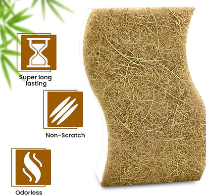 Natural Kitchen Sponge –12-Pack Biodegradable Sponges for Dishes –Compostable Dish Washing Scrubbers – Eco Friendly Non-Scratch Cellulose & Coconut Husk Scrubber Sponges for Cleaning