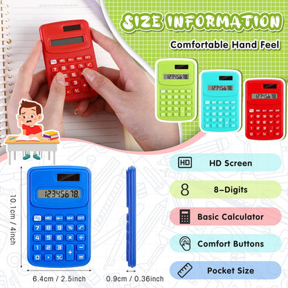 LEIFIDE 24 Pack Pocket Calculator Small Bulk Basic 4 Function Calculator 8 Digit Display Battery Powered for Desktop Home Office School Student Kids (Classic Colors)