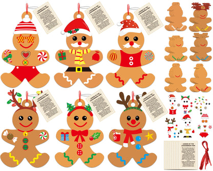 Qyeahkj 72 Pack Christmas Gingerbread Men Craft Kit Bulk DIY Arts and Crafts for Make Your Own Gingerbread Xmas Tree Ornaments Stickers for Winter Holiday Xmas Chirstmas Decoration