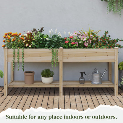 PULIJIAJU 72x24x30.5in Raised Garden Bed Elevated Wood Planter Box with Shelf Garden Planter with Legs for Backyard, Patio, Balcony w/Divider Liner, 300lb Capacity -(Natural)