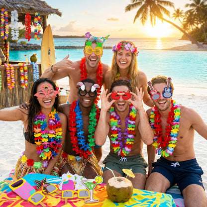 JOYIN 12 Pieces Luau Party Glasses and 12 Pieces Hawaiian Leis, Flowers Leis Garlands Novelty Sunglasses, Tropical Birthday Summer Beach Party Decoration Supplies