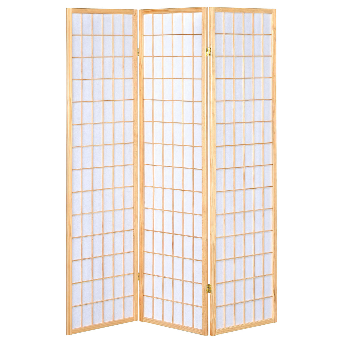 Coaster Home Furnishings - Carrie - Solid Wood - 3-Panel Folding Shoji Screen Room Divider with Linear Grid Design, Metal Hinges and Freestanding Piece - Living Room - Natural Brown - 4621