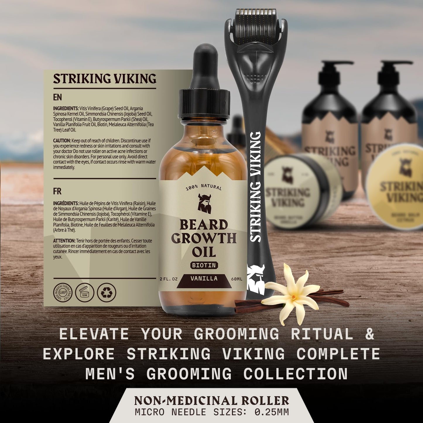 Striking Viking Beard Oil with Biotin for Men - 2 Fl Oz, 1 Pack, Sandalwood - Thickening & Conditioning Beard Growth Oil & Serum with Argan & Jojoba for Hydrated Facial Hair