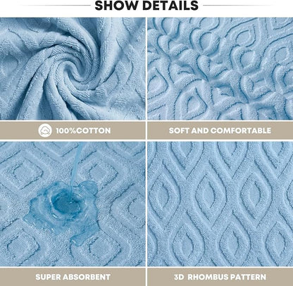 Artoid Mode 2 Pcs Light Blue 3D Diamond Grid Jacquard Hand Towels