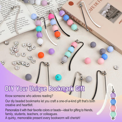Sandure 162pcs DIY Beadable Metal Bookmarks Craft Kit with 12 Bookmarks 150 Beads Bookmark Making Kit for Adults Teachers Student Creative Gift for Readers Birthday Office Supplies