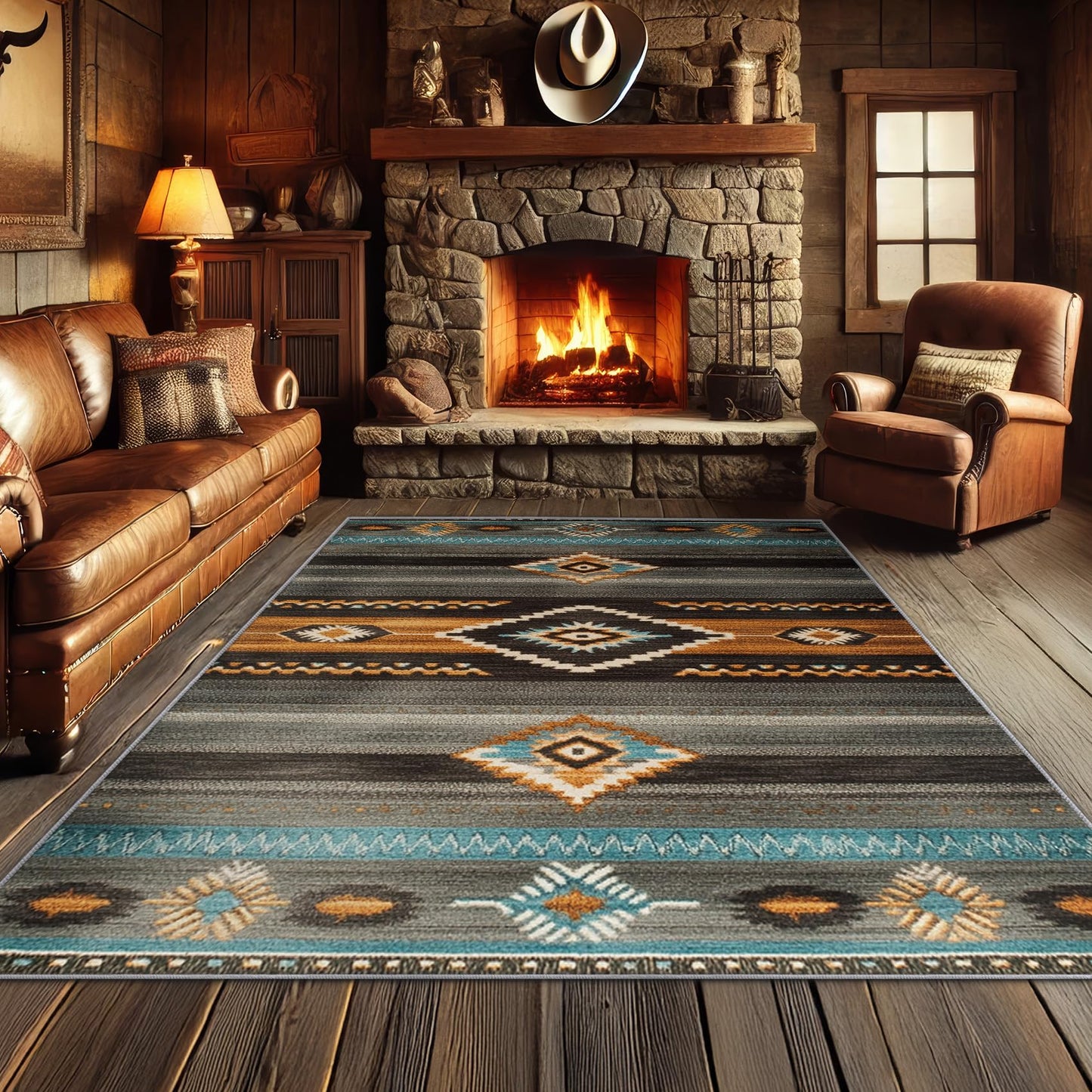 Aquailis Southwest Rugs for Living Room - Navajo Rug, 4x5 Rug, Aztec Tribal Area Rug, Indian Navajo Washable Rugs for Living Room Bedroom, Native American Carpet - Home Decor, Southwest Gifts for Men