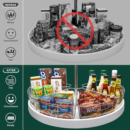 JEISSLIA Lazy Susan Cabinet Organizer Bins for 26"/ 28"/ 32" Diameter Corner Organizer, Plastic Cabinet Storage Bin, 1/8 Wedge - Food Safe, BPA Free, with Non-Slip Pads (for 32" Diameter, 4 Pack)