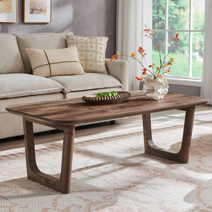 ACCOHOHO Mid Century Modern Coffee Table for Living Room,51.2" Large Rectangle Wood Coffee Table with U-Shaped Legs & Sturdy Base Design,Center Table for Office,Apartment,Light Brown