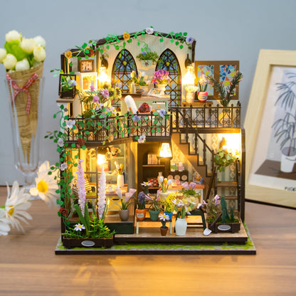 PANZIYU DIY Miniature House Kit, Fairy Dollhouse for Adults to Bulid,Tiny Home Making Kit with Wooden Furniture and LED, Halloween Decoration for Family and Friends (Darcy Flower House)