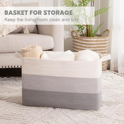 OIAHOMY Extra Large Blanket Basket, 110L Cotton Rope Woven Laundry Basket