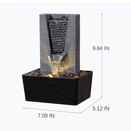 Zen Tabletop Indoor Water Fountain - Indoor Waterfall with LED Light, Relaxing Water Sounds for Office Desk Decor, Home Meditation & Stress Relief, Ideal Relaxation Gift for Women/Men