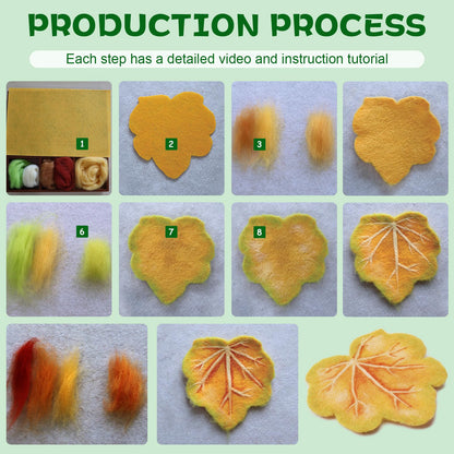 OEHPICC Needle Felting Kit, 6 Pcs Plant Leaf Coasters Needle Felting Starter Kit,Wool Felting Kit with Wool Roving, Foam Pad and Instructions for DIY Felting Starters