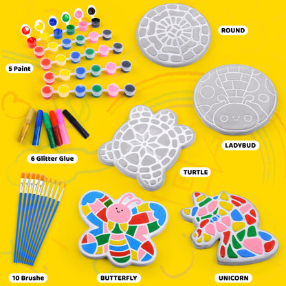 Chiozgi Stepping Stones Painting Kit for Kids, Crafts for Kids Ages 4-8, DIY Garden Stone Outdoor Crafts Paint Your Own Arts and Crafts, Perfect Keepsake, Birthday Party Idea for Children