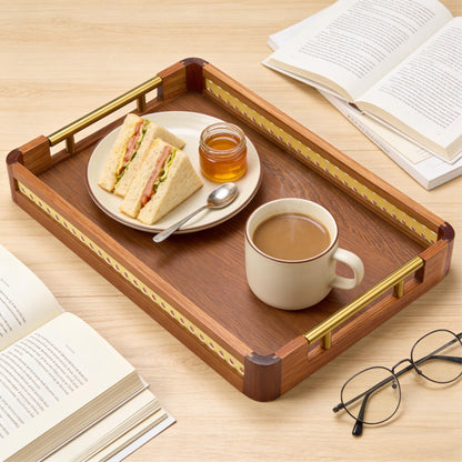 DyPinYise Acacia Wood Serving Tray with Handles, Decorative Wooden Tray for Ottoman, Coffee Table, Rectangular Tray Decor for Living Room, Bedroom, Kitchen, Breakfast in Bed
