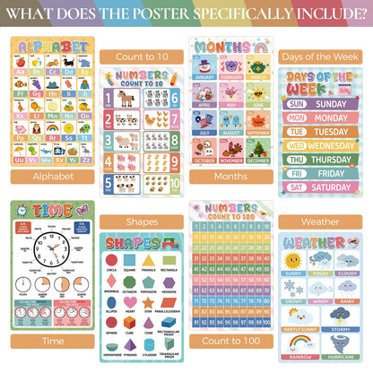 KONVINIT 18 Pack Educational Posters for Classroom Must Haves, Boho Learning Posters For Toddlers 1-3 with PET Lamination, Toddler Learning Posters - Kindergarten & Preschool Classroom Decor School Supplies For Kids