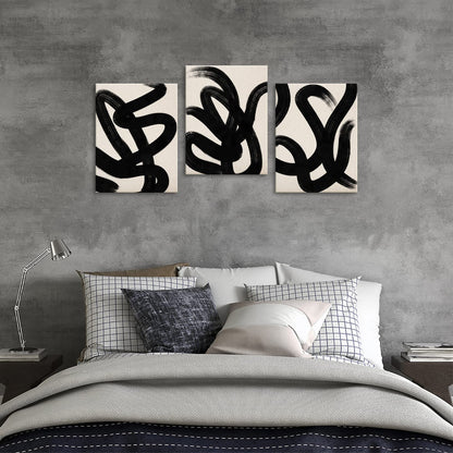 arteWOODS Wall Art Canvas Set Abstract Lines Pictures Modern Mid Century Boho Wall Decor Minimalist Abstract Black Stroke Lines Canvas Painting Artwork Living Room Bedroom Home Office 12"x16" Set of 3