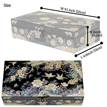 February Mountain Mother of Pearl Large Jewelry Box with Ring Tray - Handmade Unique Gifts for Women - Abalone Shell Keepsake Decorative Box